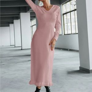 Eyelid detail ruffle hem sweater dress